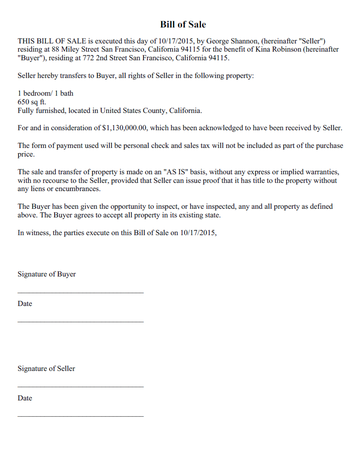 View Free Bill Of Sale