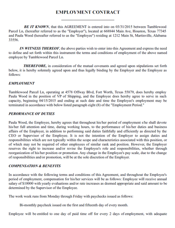 View Free Employment Contract