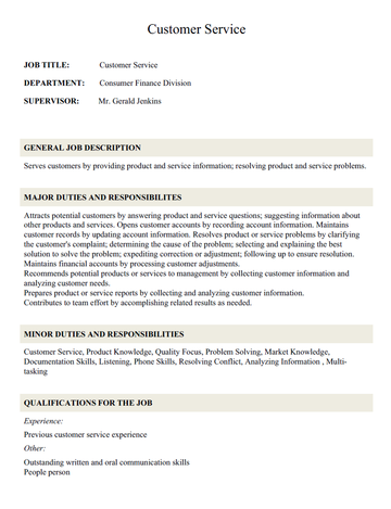 View Free Job Description Template